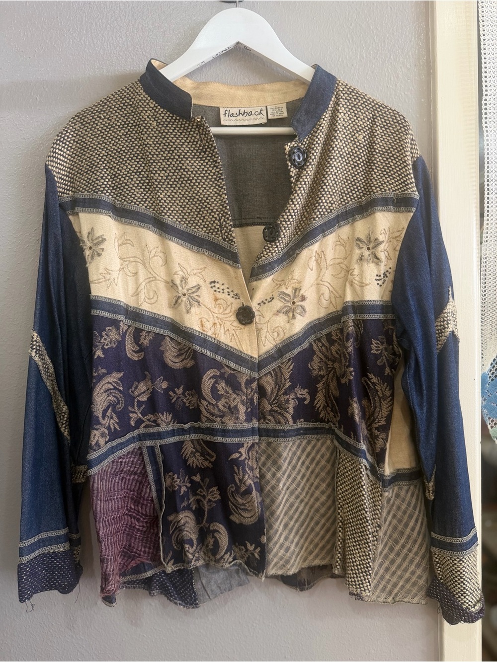Flashback Blue & Cream Patchwork Blazer